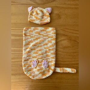 Handmade Crochet Cat-Themed Kids Set - Orange and Cream
